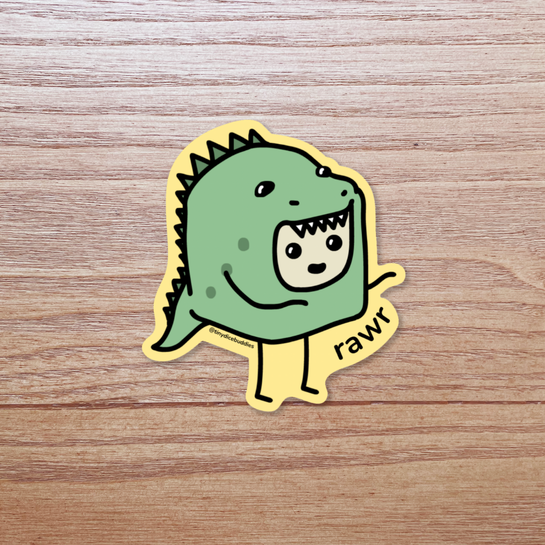 Secretly a Dinosaur Rawr Die-Cut Sticker | Tiny Dice Buddies