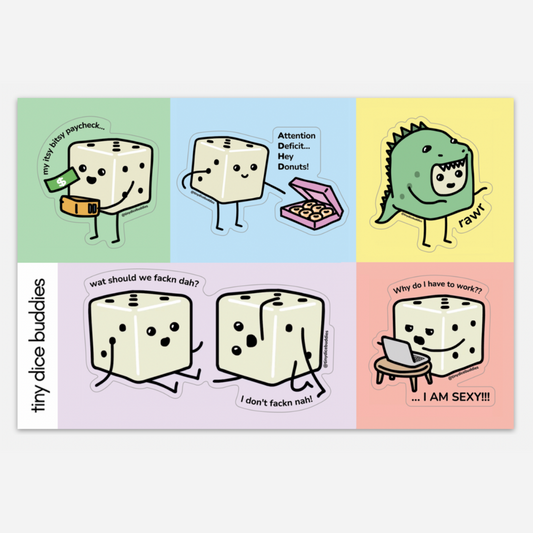 Tiny Dice Buddies Die-Cut Sticker Sheet (Set of 5 Stickers)