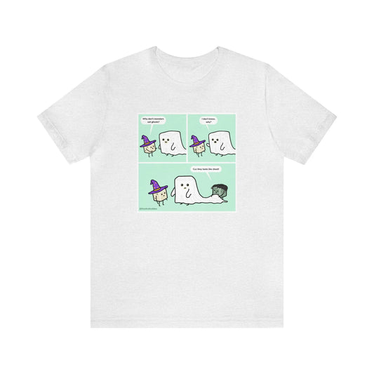 Tiny Dice Buddies "Why Don't Monsters Eat Ghosts" Punny Joke | Unisex Jersey Short Sleeve Tee