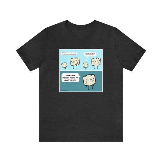 Tiny Dice Buddies "What Do We Say to the Universe" | Unisex Jersey Short Sleeve Tee
