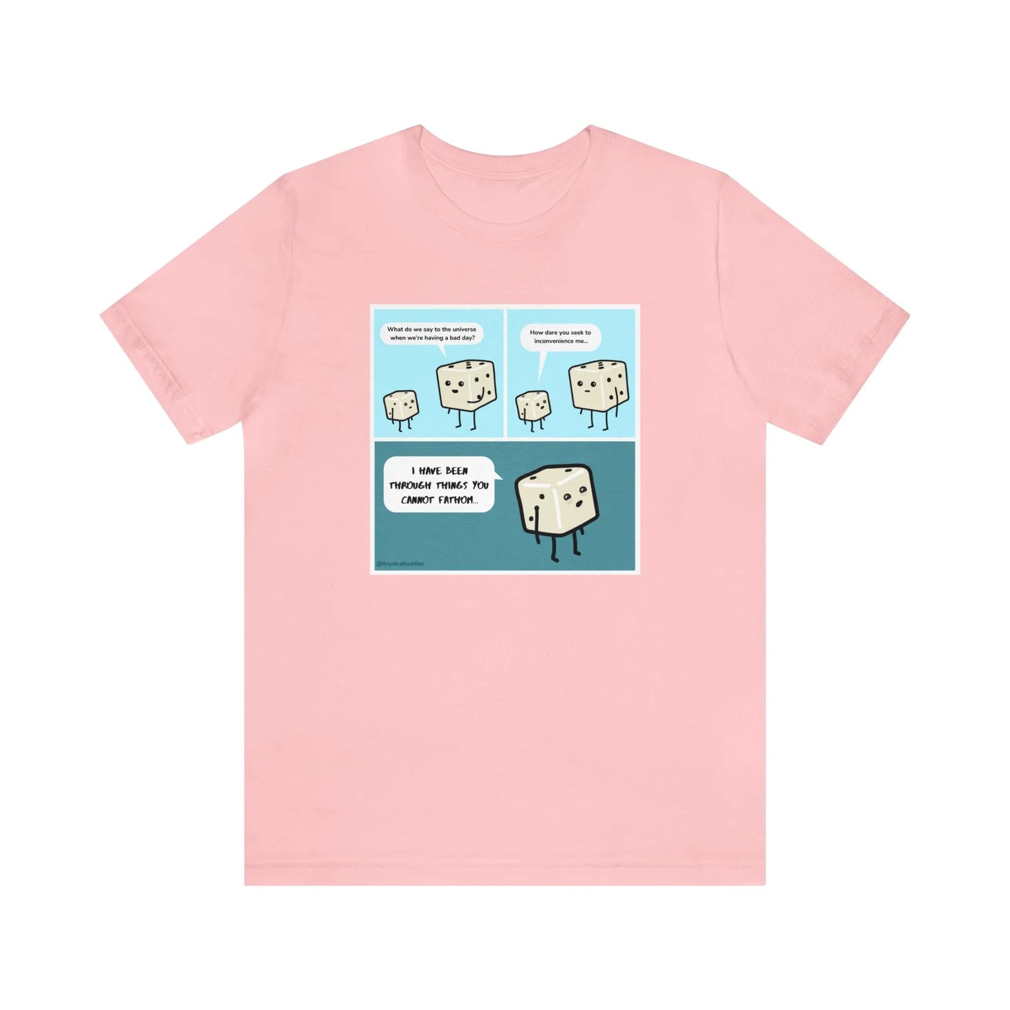 Tiny Dice Buddies "What Do We Say to the Universe" | Unisex Jersey Short Sleeve Tee