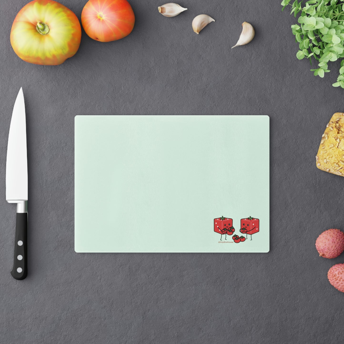 Diced Tomatoes Cutting Board | Punny Dice Kitchen Tools | Tiny Dice Buddies