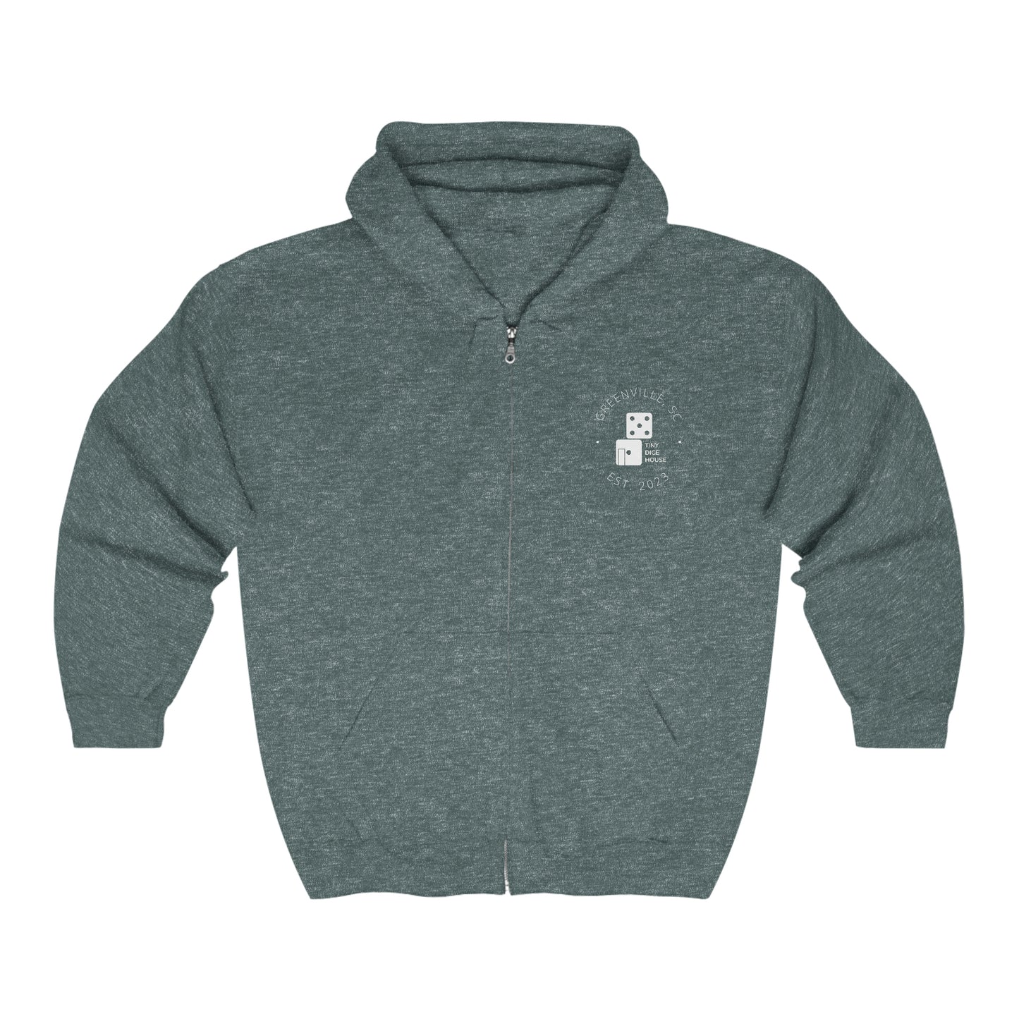 Tiny Dice House Greenville SC Zip Up Hoodie | Unisex Heavy Blend™ Full Zip Hooded Sweatshirt