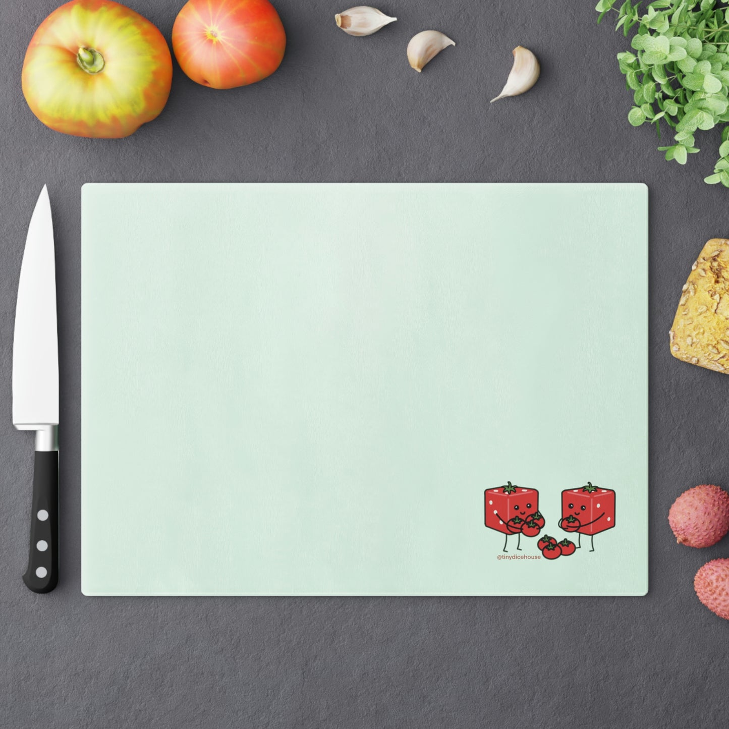 Diced Tomatoes Cutting Board | Punny Dice Kitchen Tools | Tiny Dice Buddies