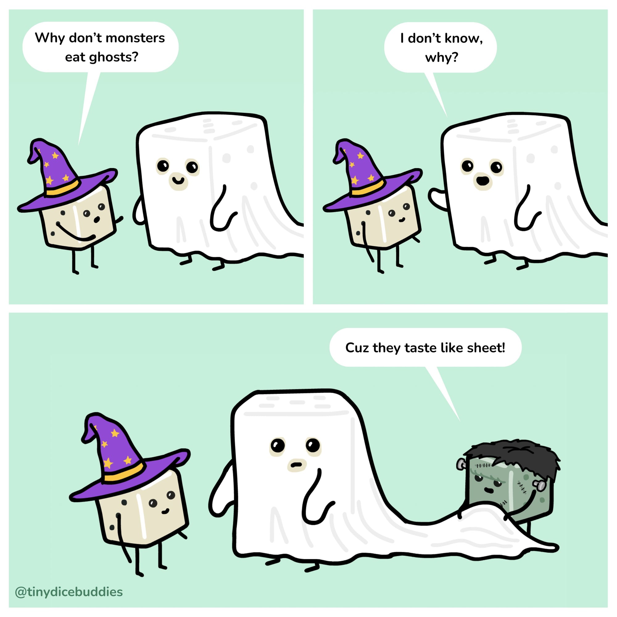 Why Don't Monsters Eat Ghosts Comic Print by Tiny Dice Buddies