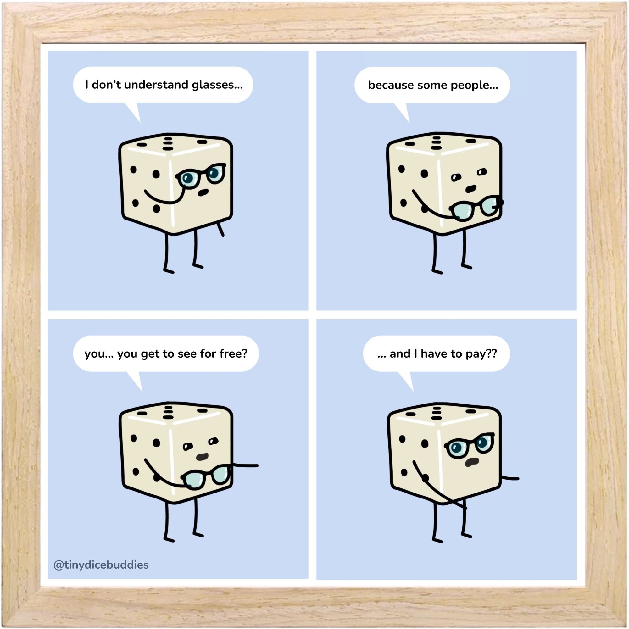 Glasses Comic Print by Tiny Dice Buddies