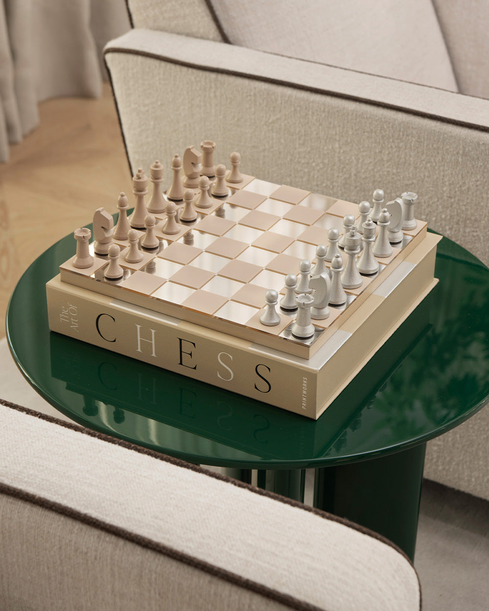 Chess Mirror (Beige/Silver) – Modern Coffee Table Games