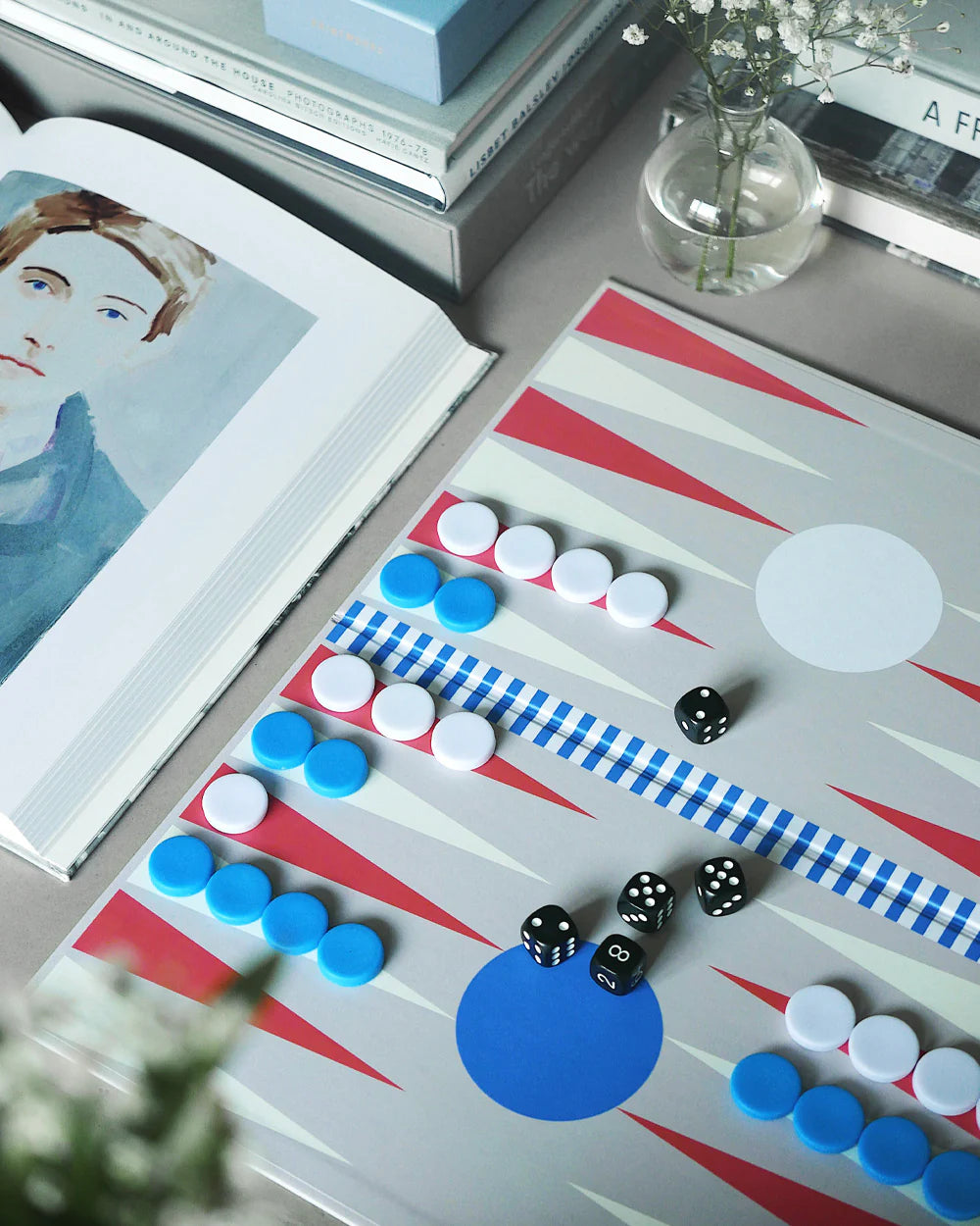 Modern Minimalist Backgammon Board Game - Red, White, & Blue