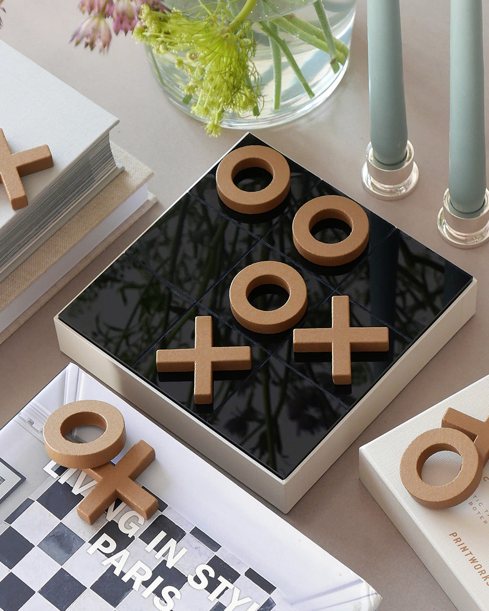 Tic Tac Toe, Classic Beige – Modern Coffee Table Games