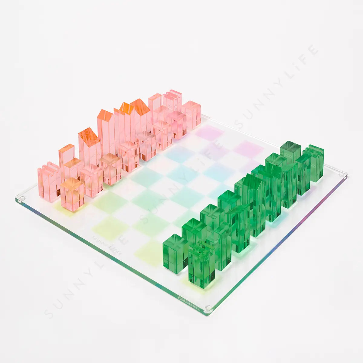 Ombre Lucite Acrylic Chess & Checkers Set