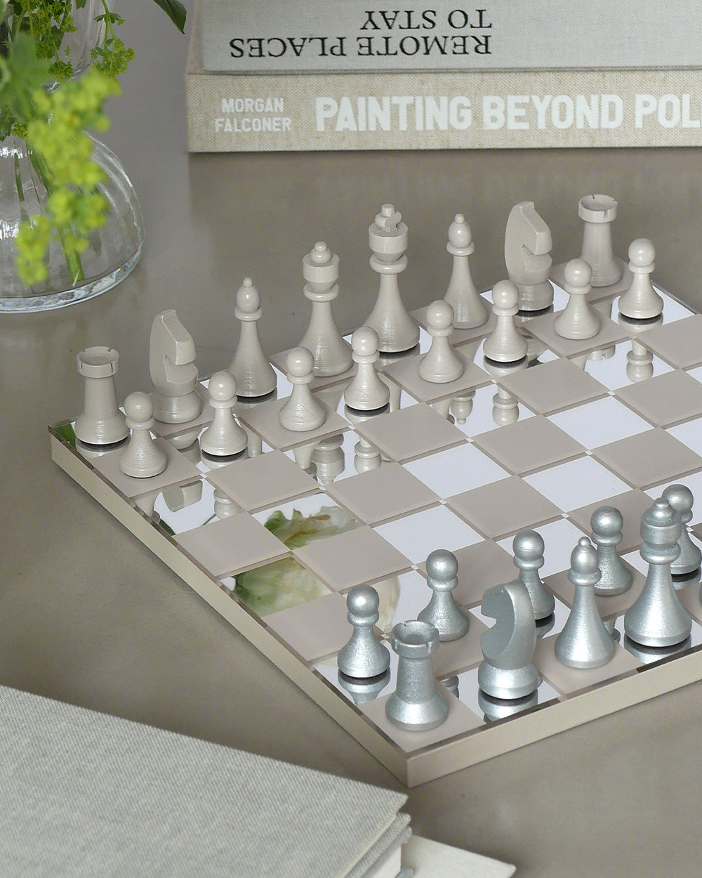 Chess Mirror (Beige/Silver) – Modern Coffee Table Games