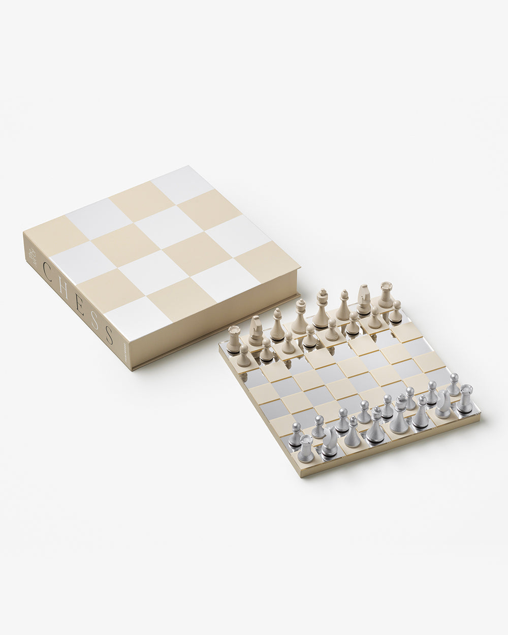 Chess Mirror (Beige/Silver) – Modern Coffee Table Games