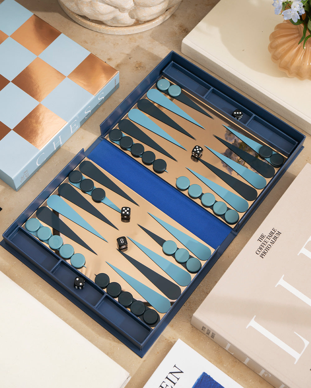 Art Of Backgammon Mirror, Dark Blue/Copper – Modern Coffee Table Games