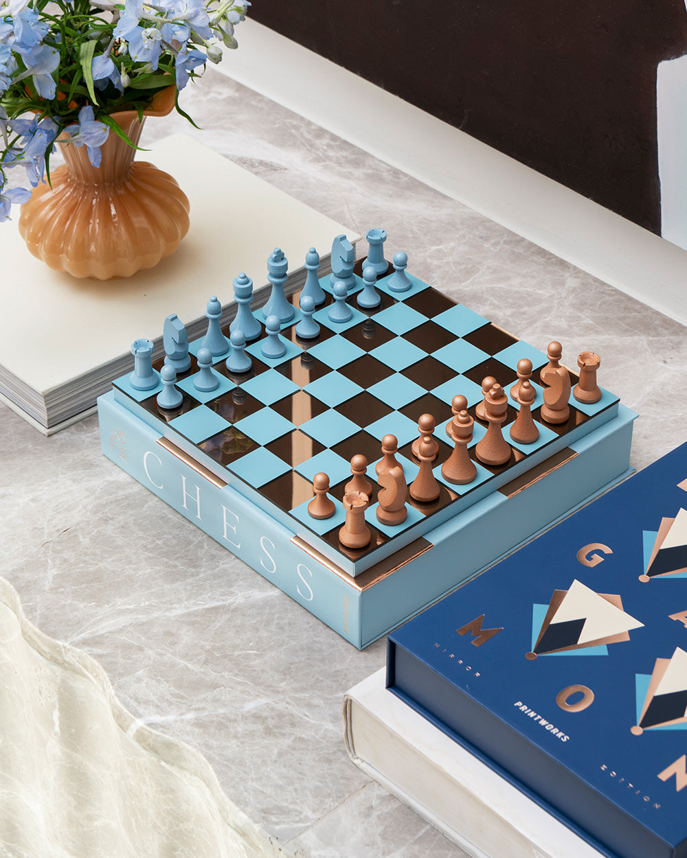 Chess Mirror, Blue – Modern Coffee Table Game