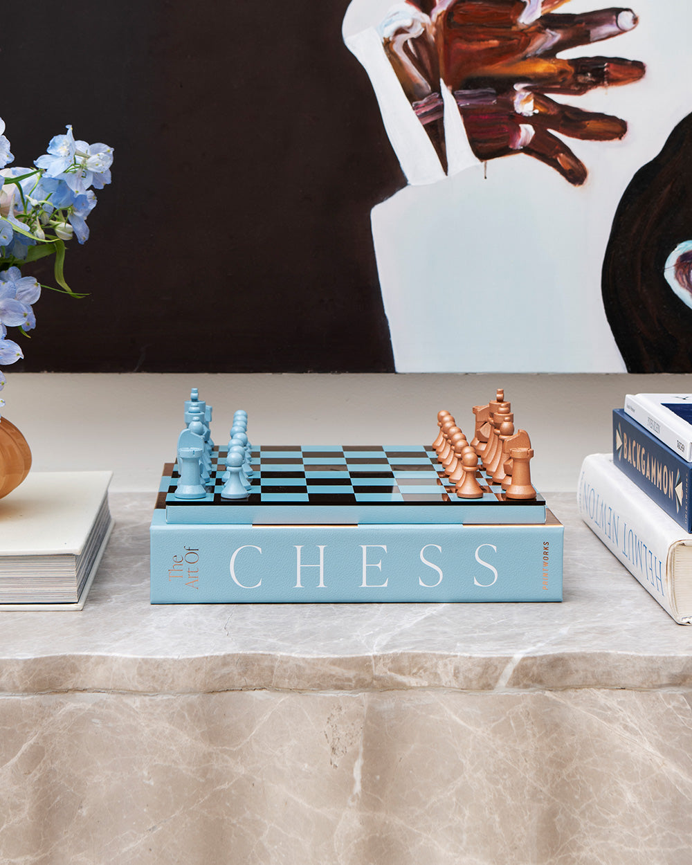Chess Mirror, Blue – Modern Coffee Table Game