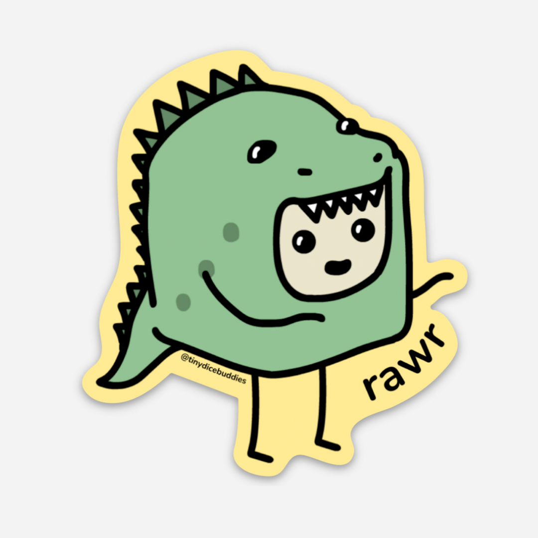 Secretly a Dinosaur Rawr Die-Cut Sticker | Tiny Dice Buddies – Tiny ...