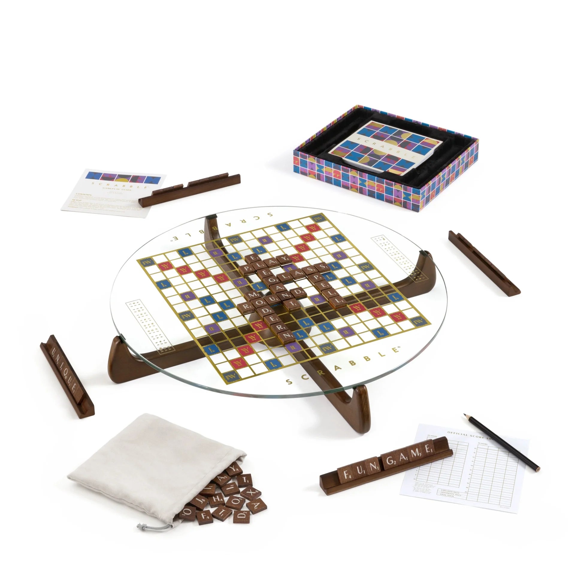 Modern Scrabble Glass Vintage Tabletop Board Game Edition