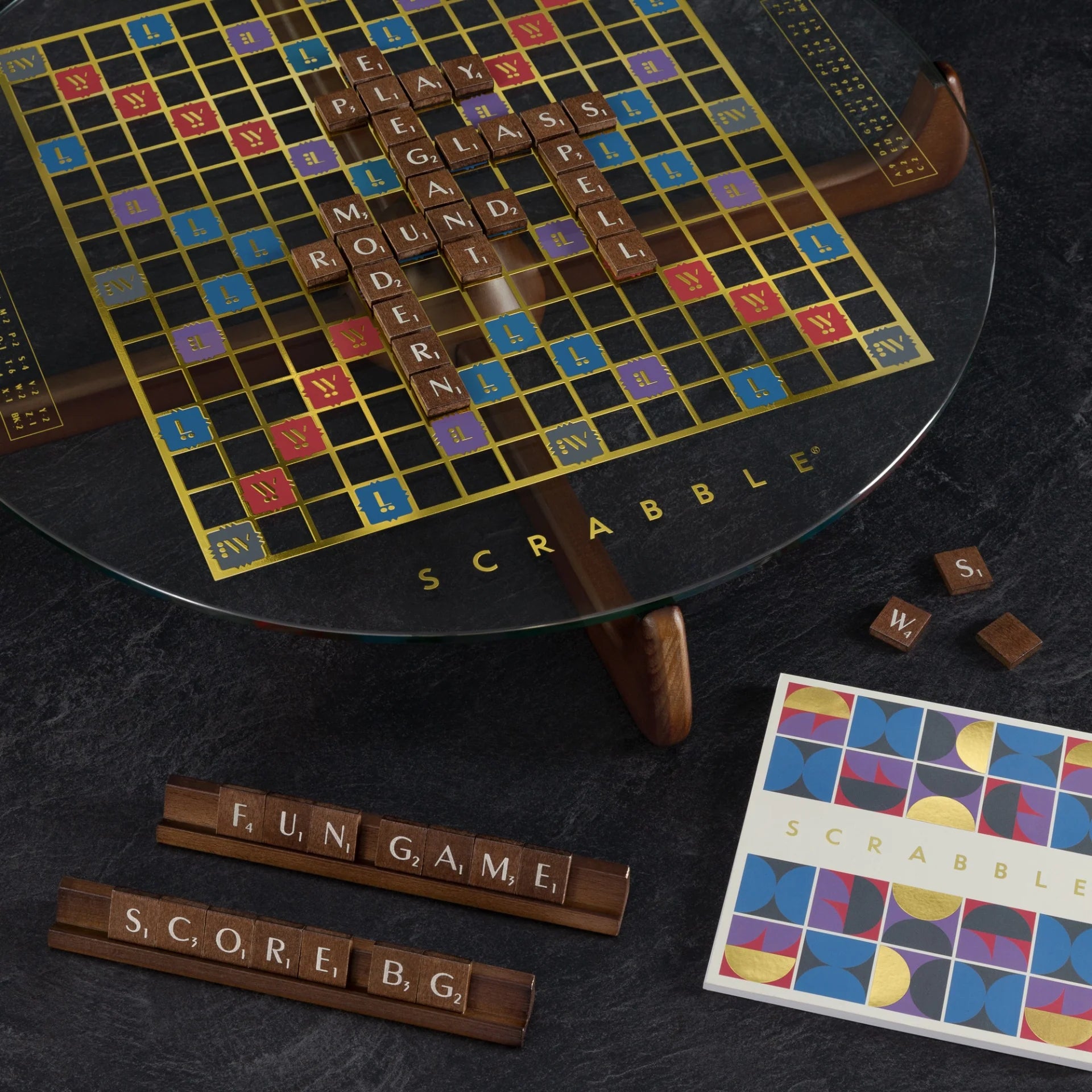 Modern Scrabble Glass Vintage Tabletop Board Game Edition