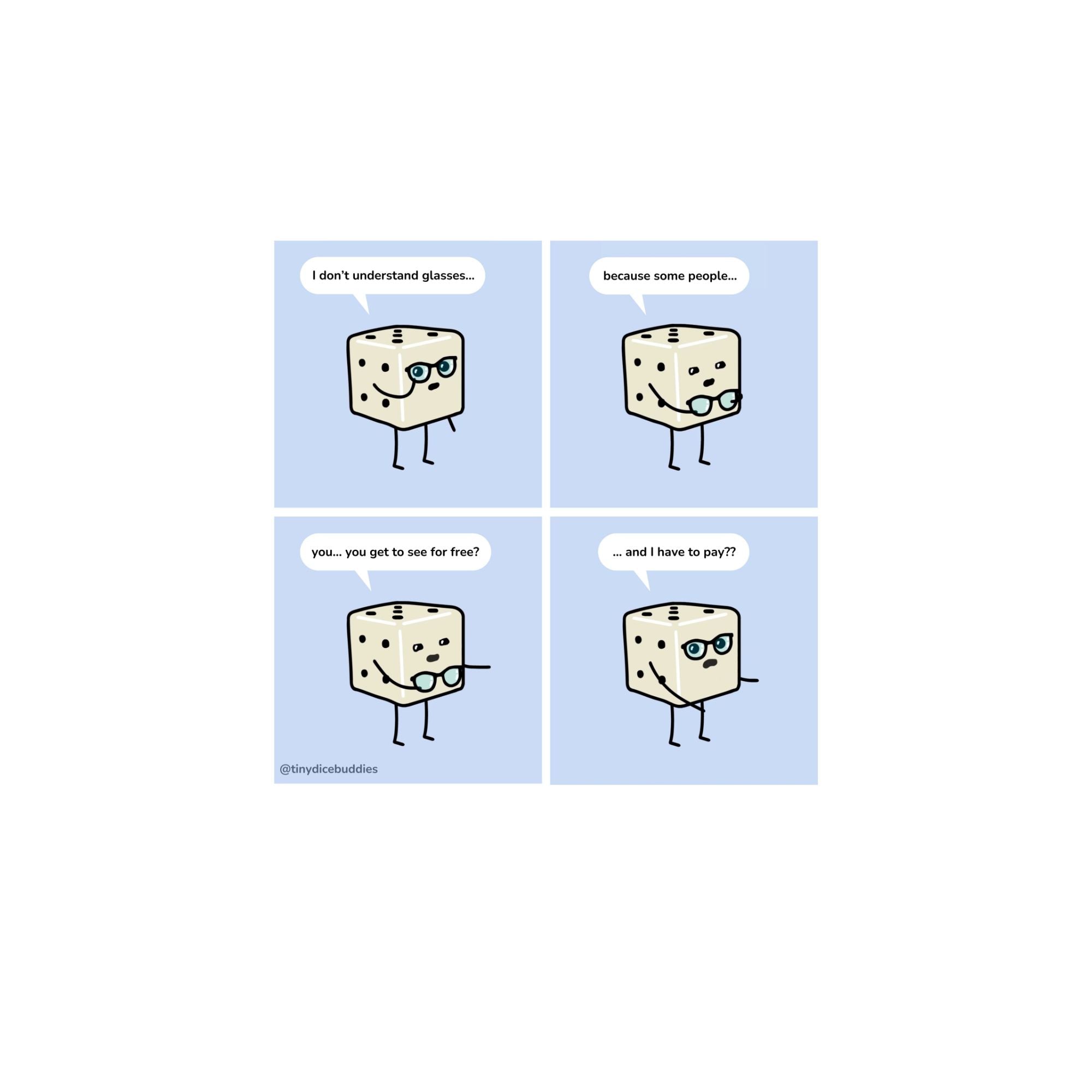 Glasses Comic Print by Tiny Dice Buddies