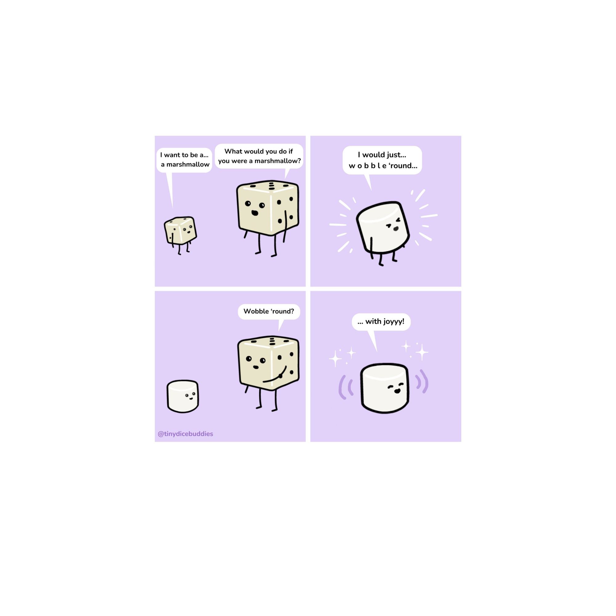 Marshmallow Comic Print by Tiny Dice Buddies