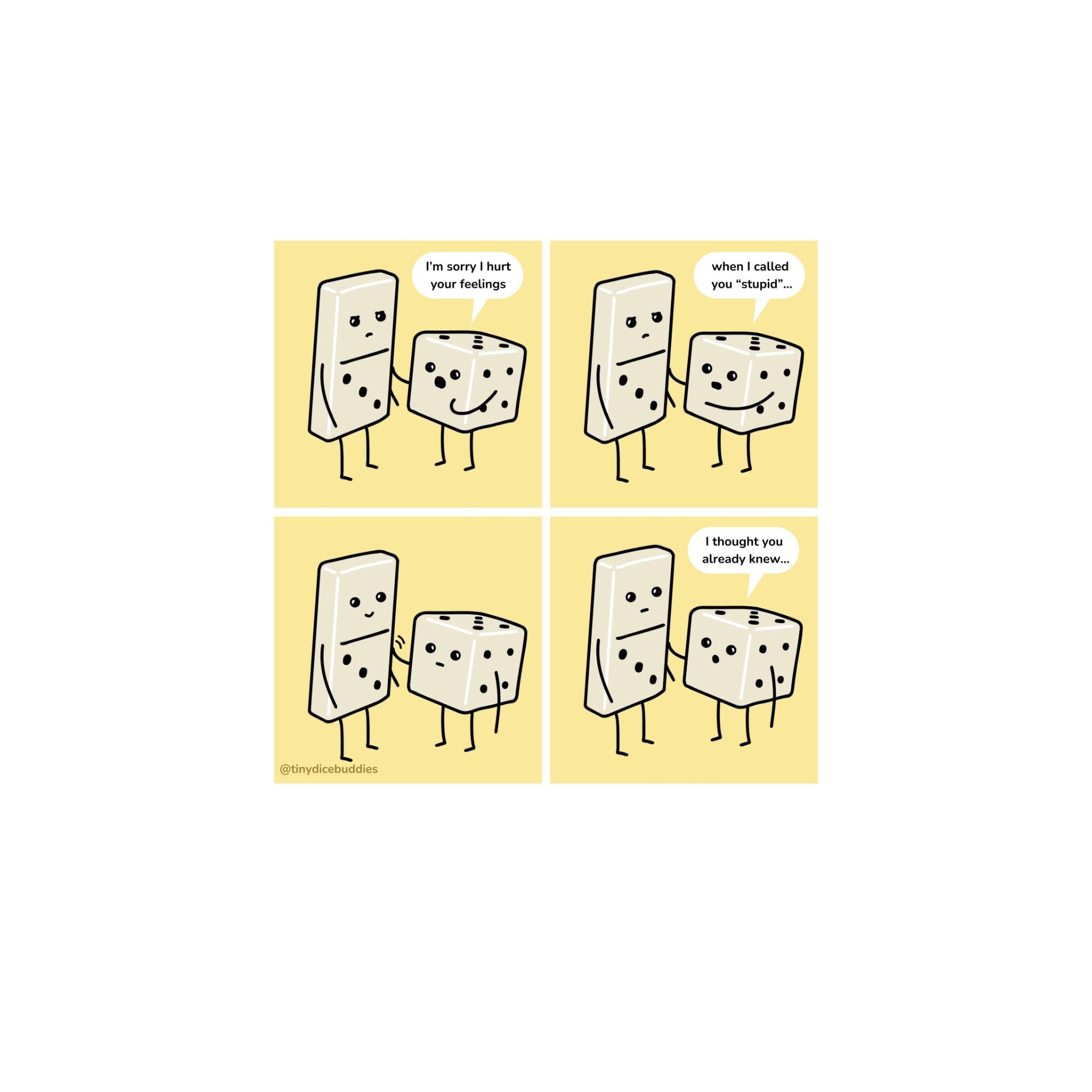 Sorry I Hurt Your Feelings Comic Print by Tiny Dice Buddies