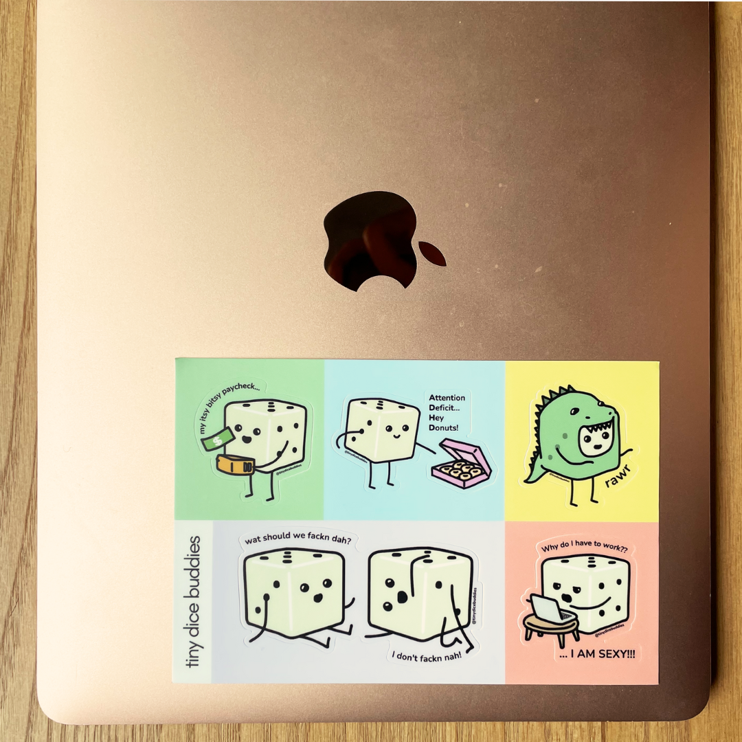 Tiny Dice Buddies Die-Cut Sticker Sheet (Set of 5 Stickers)