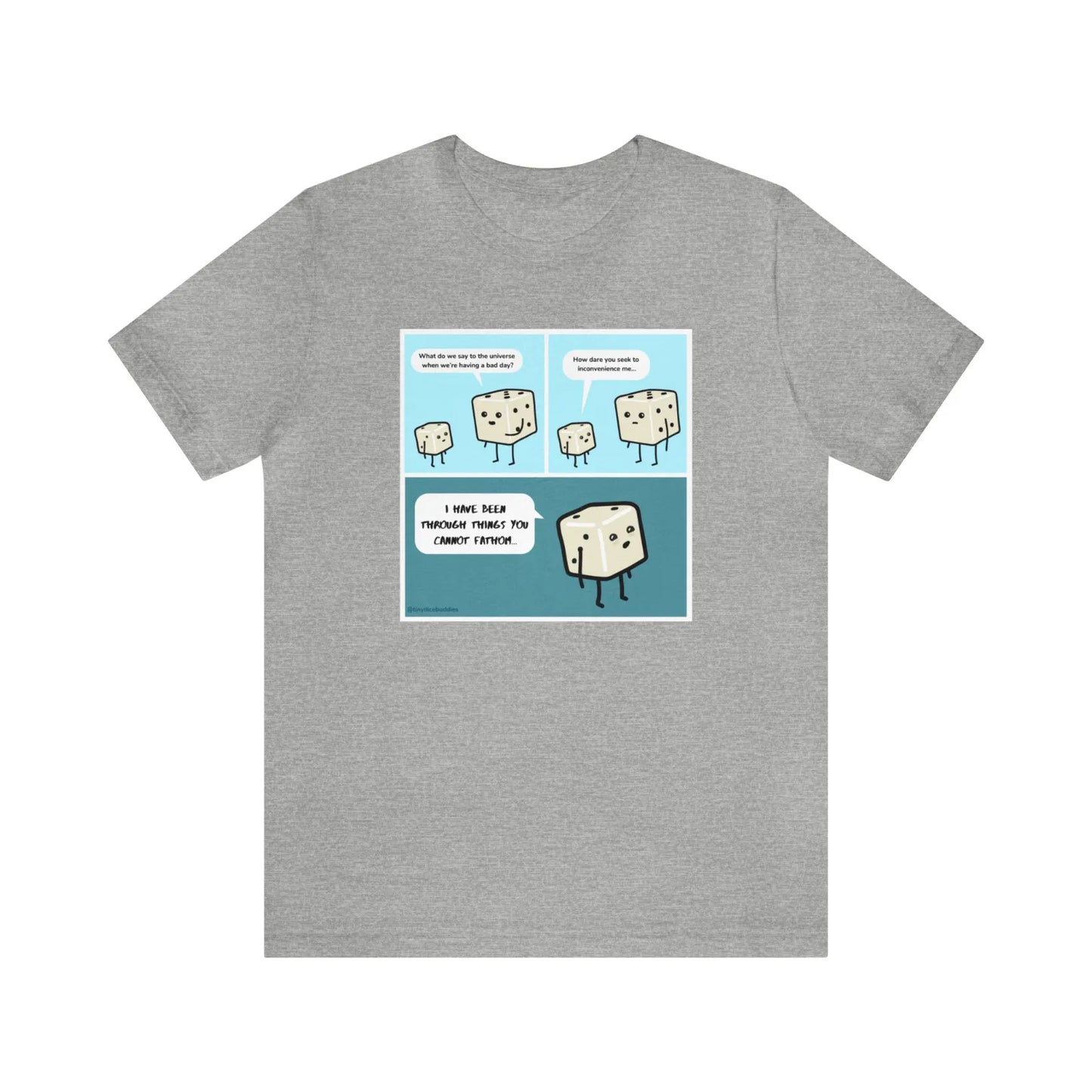 Tiny Dice Buddies "What Do We Say to the Universe" | Unisex Jersey Short Sleeve Tee