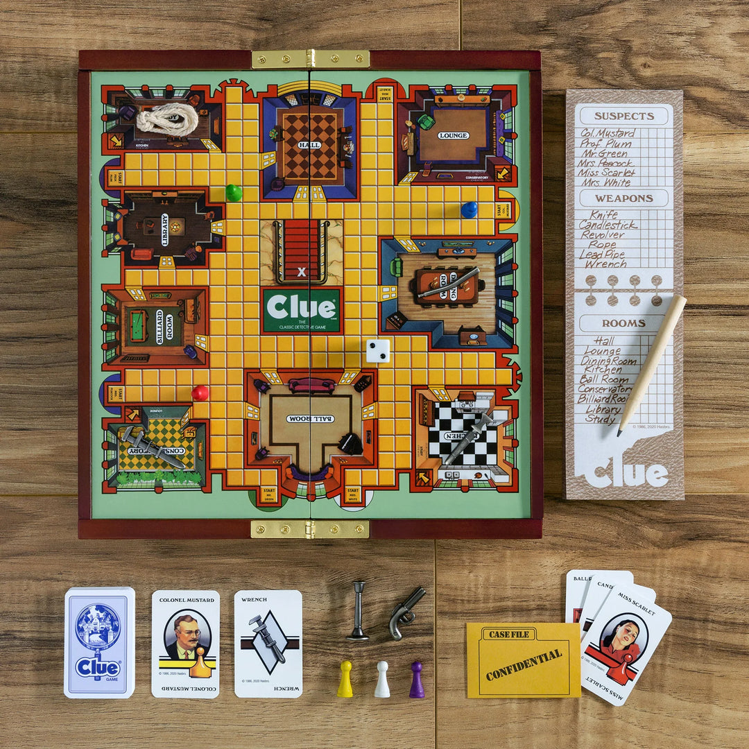 Clue Wood Vintage Deluxe Board Game - Compact Travel Size