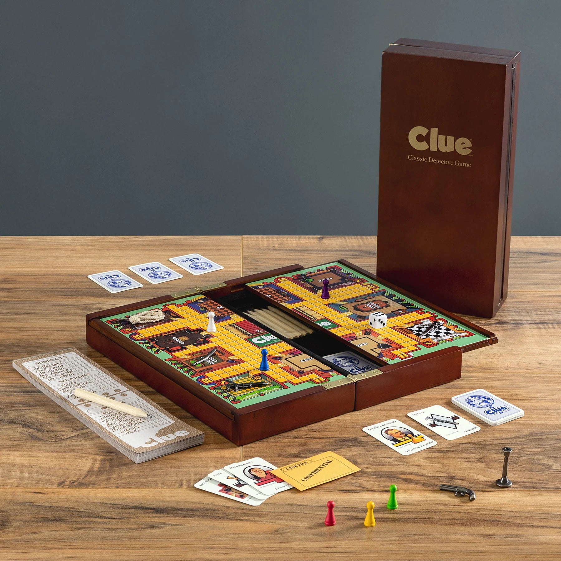 Clue Wood Vintage Deluxe Board Game - Compact Travel Size