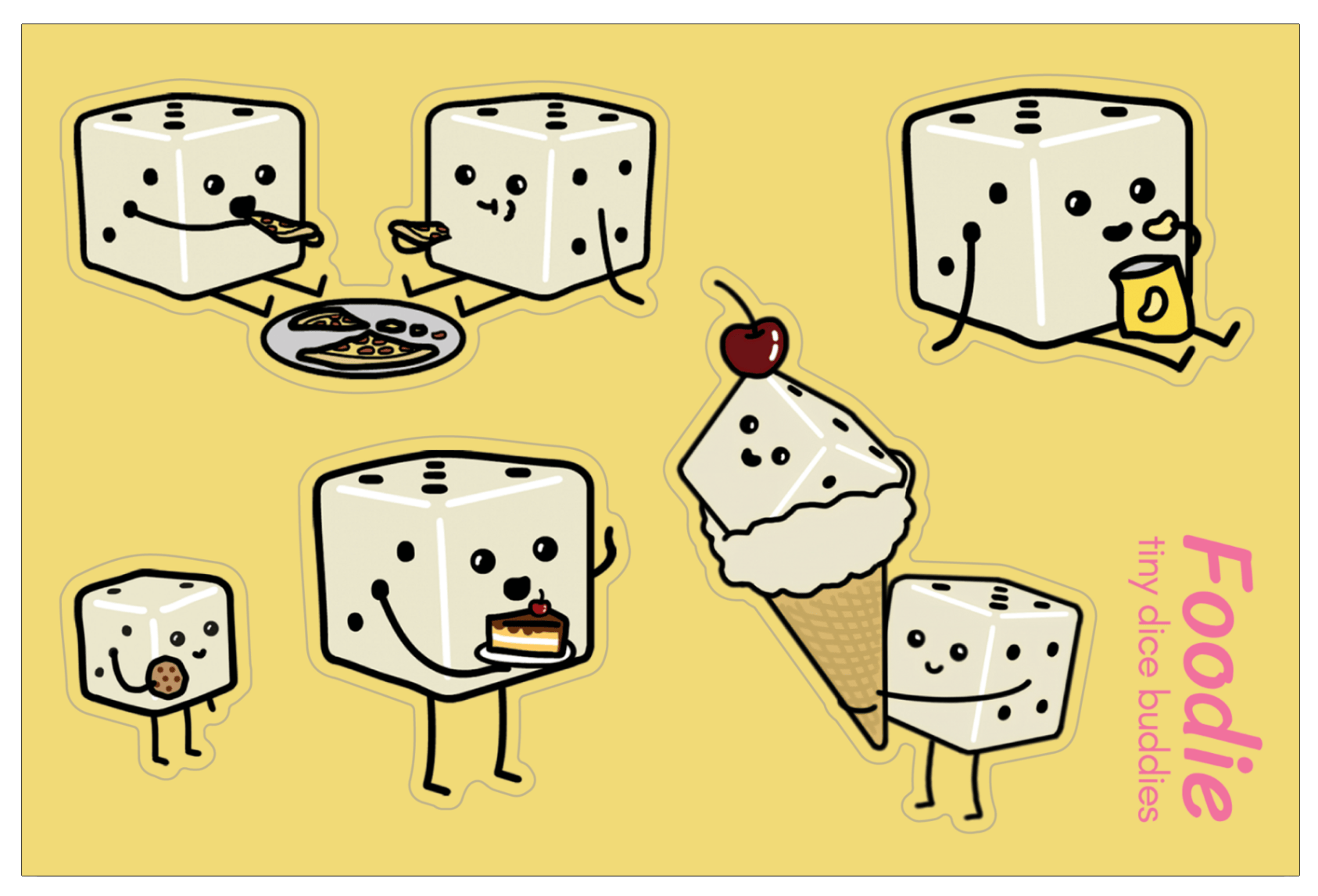 Foodie Tiny Dice Buddies Die-Cut Sticker Sheet (Set of 5 Stickers)