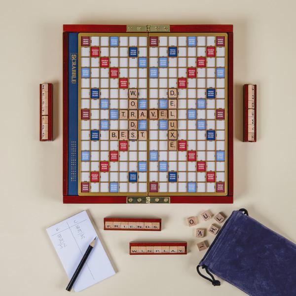 Compact Travel Size Scrabble Wood Vintage Deluxe Board Game
