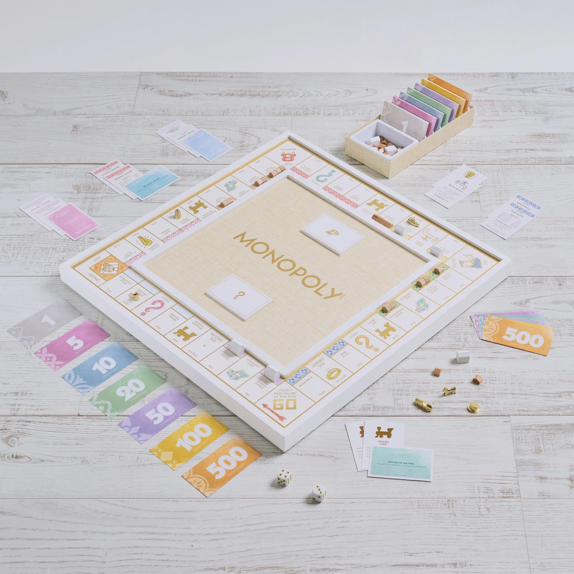 Modern Monopoly & Scrabble White Bianco Deluxe Board Game Edition Bundle (Set of 2)