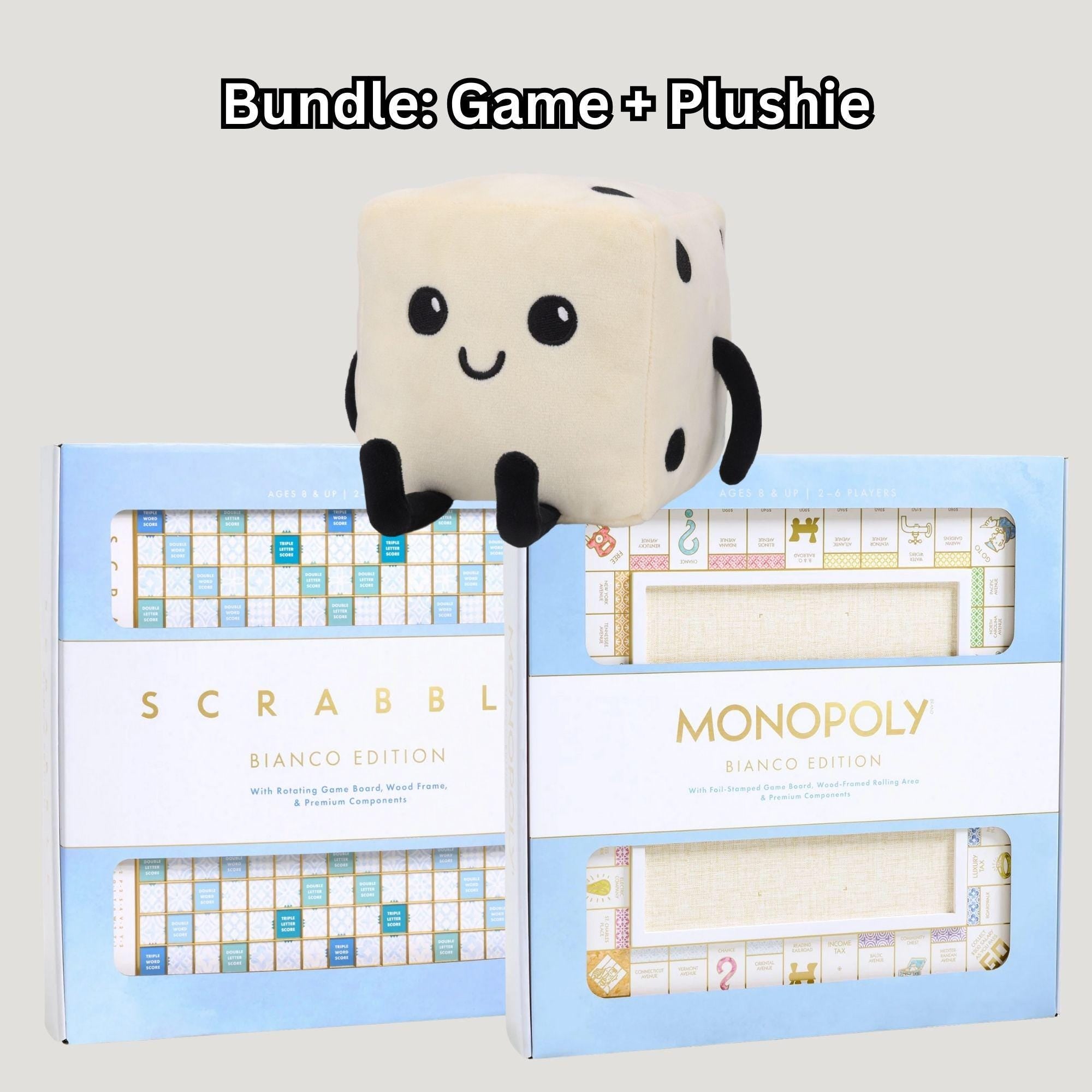 Modern Monopoly & Scrabble White Bianco Deluxe Board Game Edition Bundle (Set of 2)