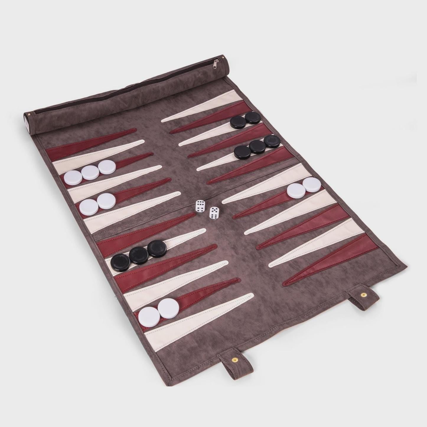Modern Suede Leather Roll Up Backgammon Travel Set