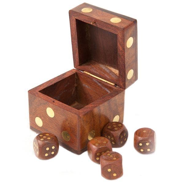 Small Modern Wooden Dice Box Set with Five Dice