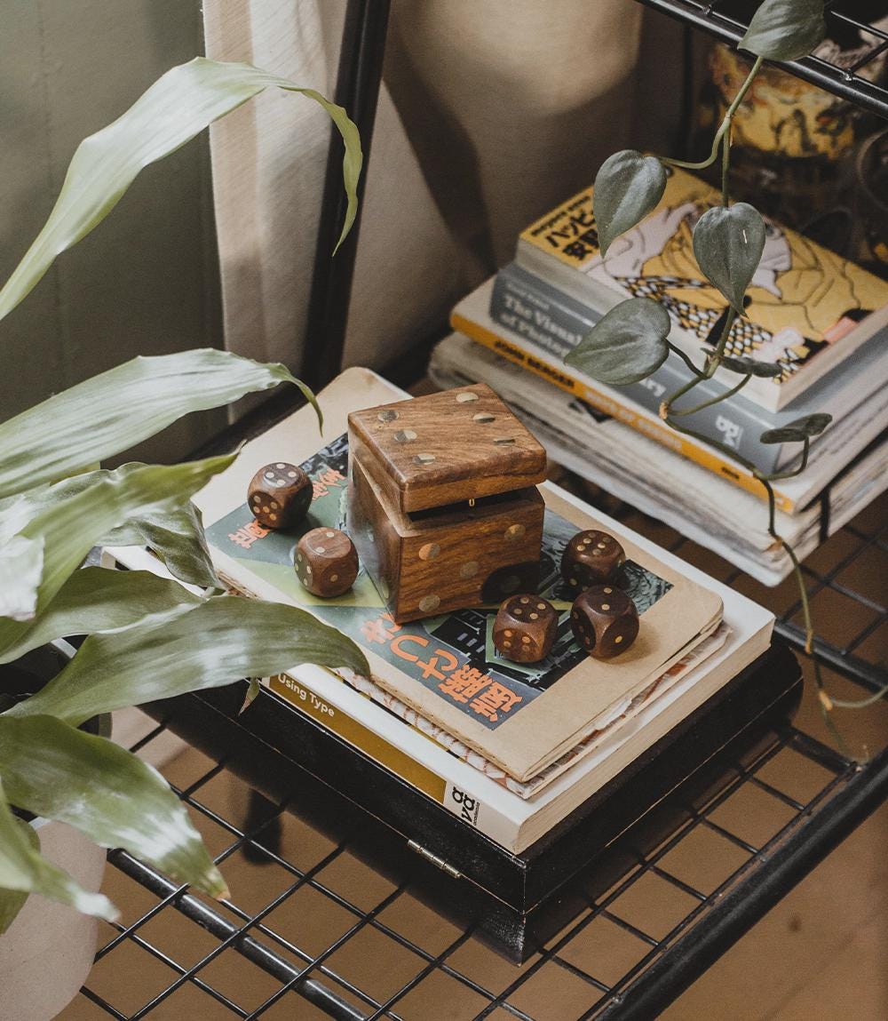 Small Modern Wooden Dice Box Set with Five Dice