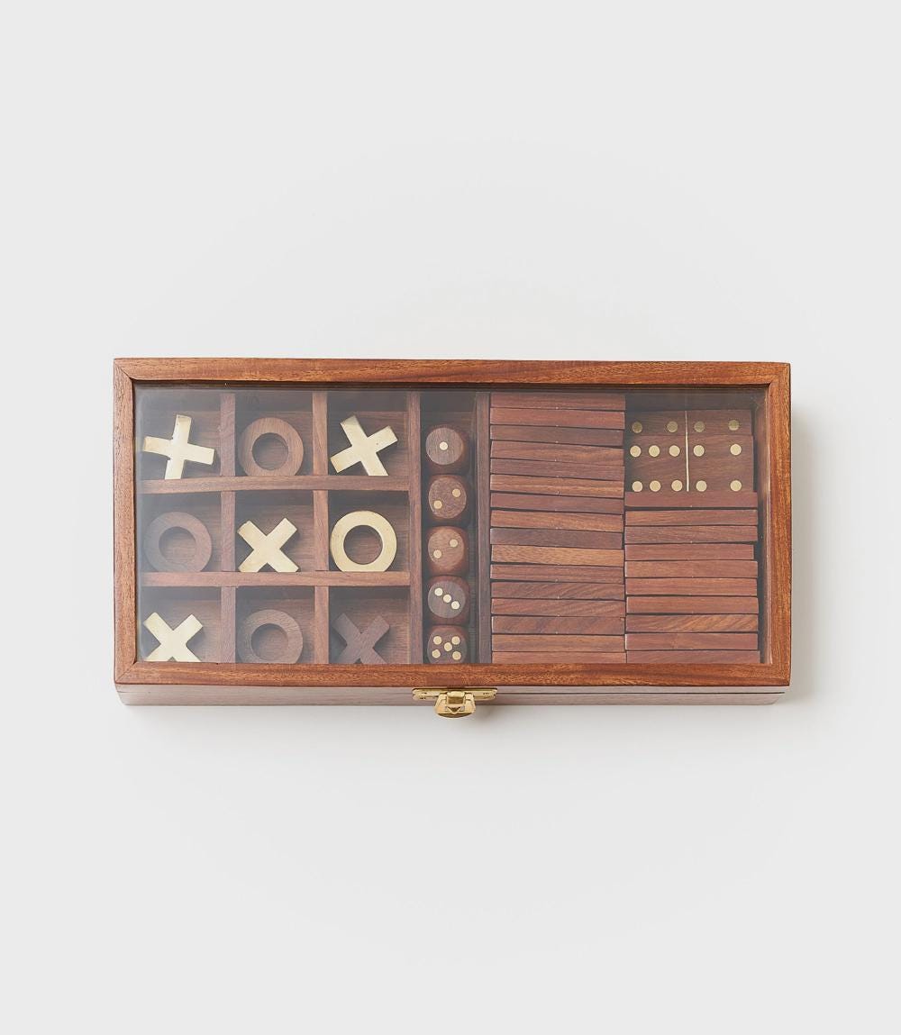 Modern Wooden 3-in-1 Game Gift Set (Dice, Tic-Tac-Toe, Dominoes)