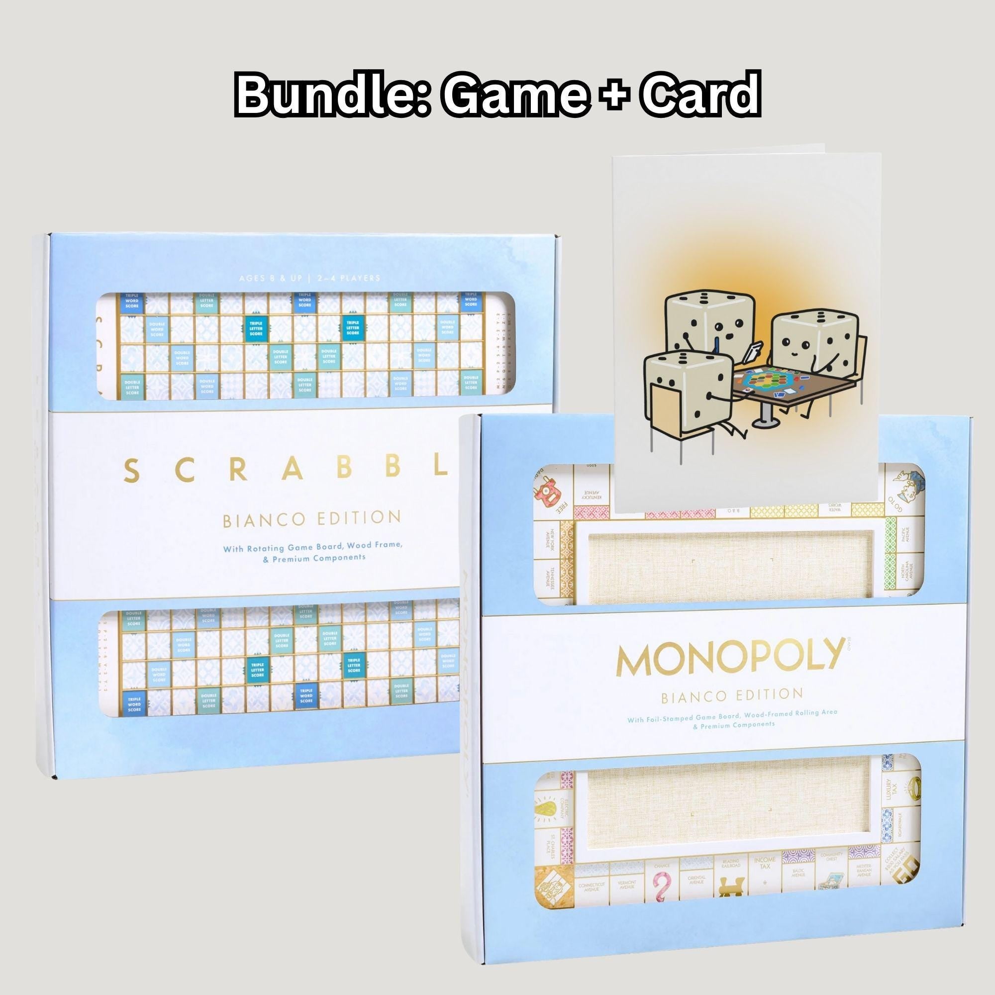 Modern Monopoly & Scrabble White Bianco Deluxe Board Game Edition Bundle (Set of 2)