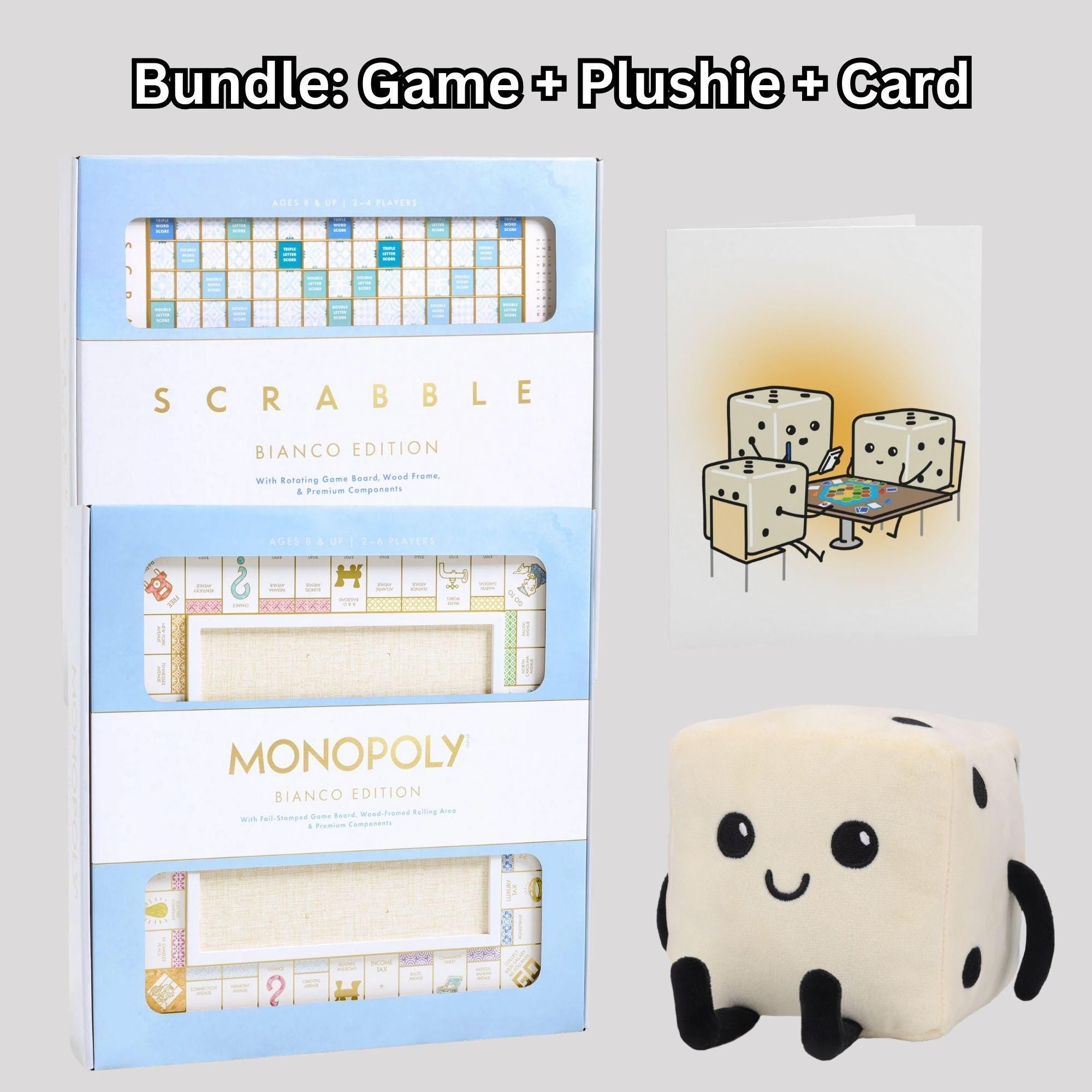 Modern Monopoly & Scrabble White Bianco Deluxe Board Game Edition Bundle (Set of 2)