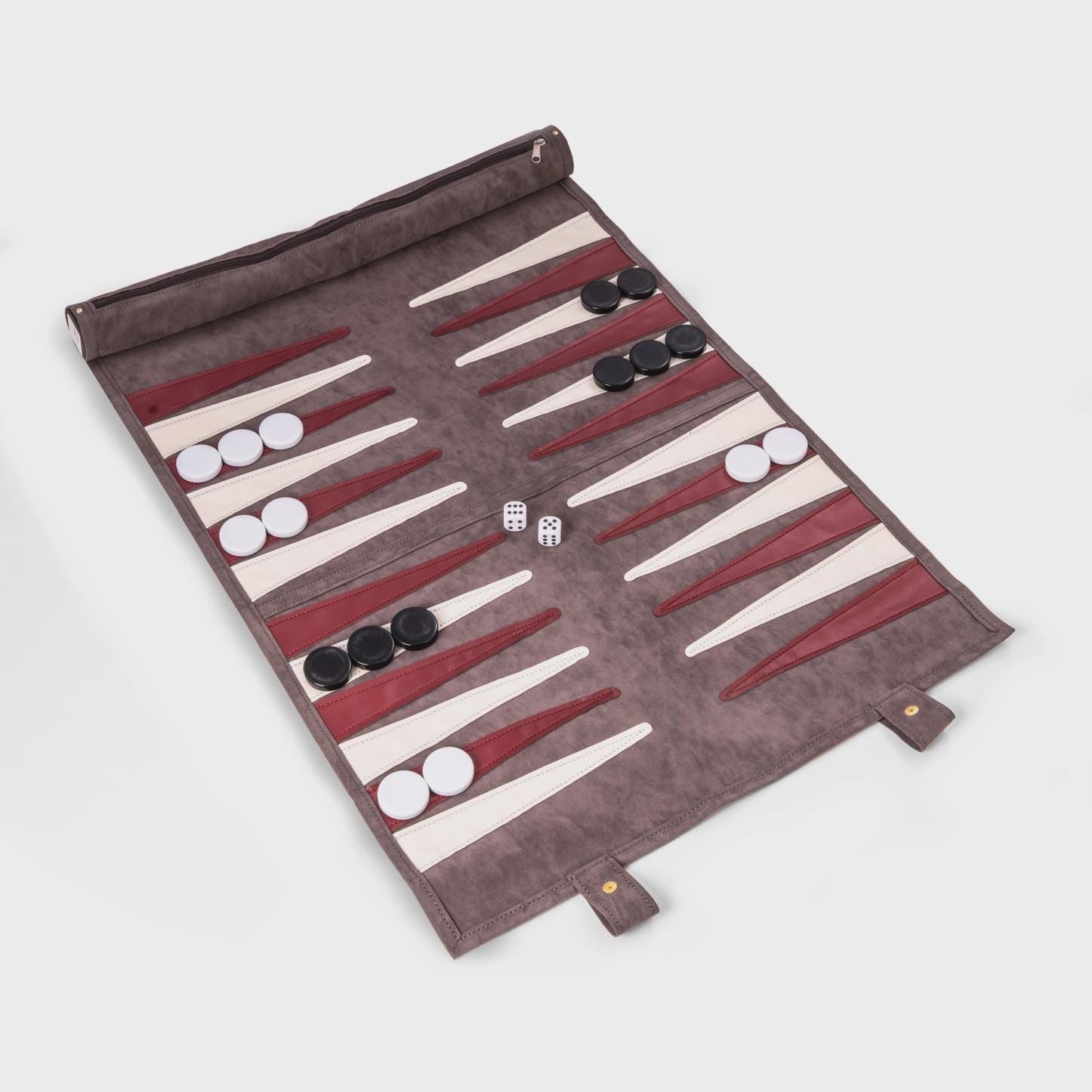 Modern Suede Leather Roll Up Backgammon Travel Set