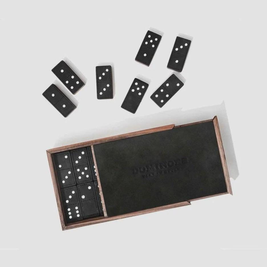 Modern Leather and Wood Dominoes Board Game Set
