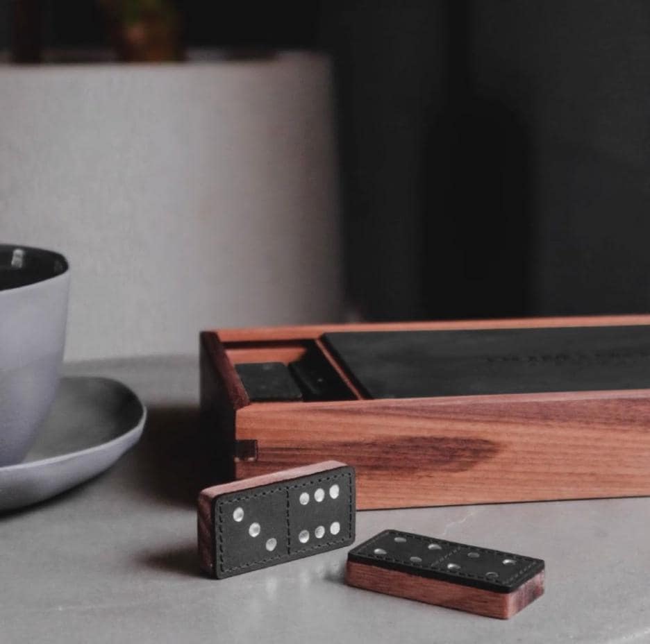 Modern Leather and Wood Dominoes Board Game Set