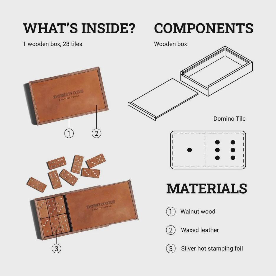 Modern Leather and Wood Dominoes Board Game Set
