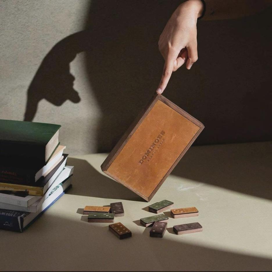 Modern Leather and Wood Dominoes Board Game Set