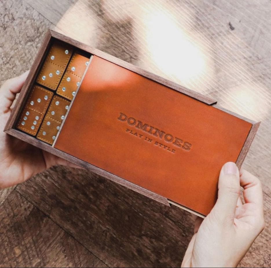 Modern Leather and Wood Dominoes Board Game Set