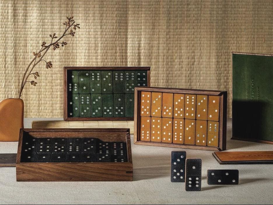 Modern Leather and Wood Dominoes Board Game Set