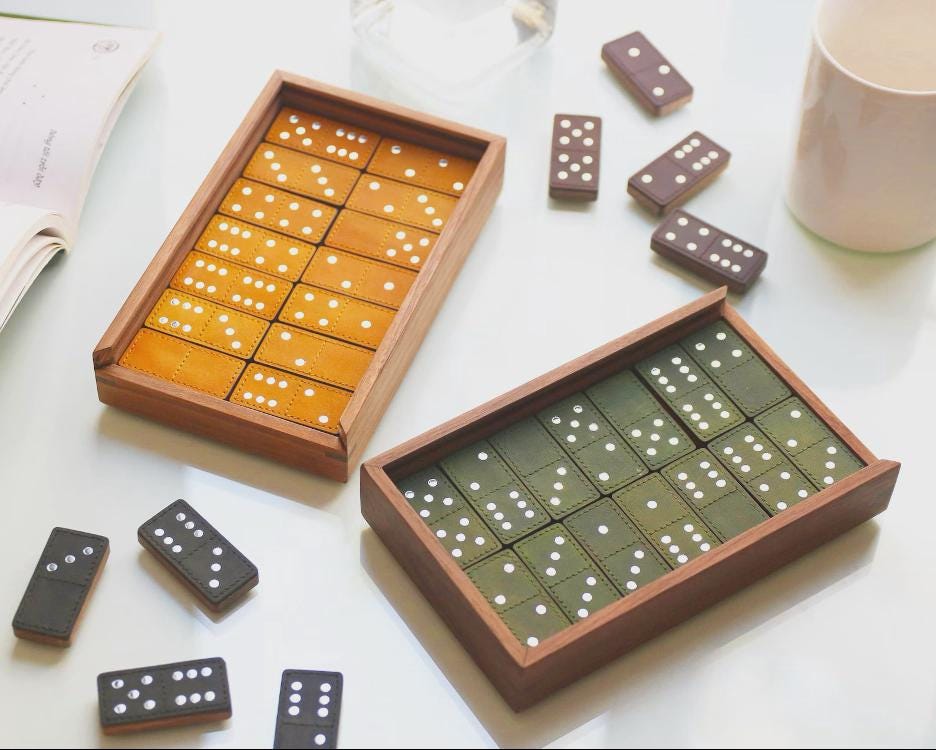 Modern Leather and Wood Dominoes Board Game Set
