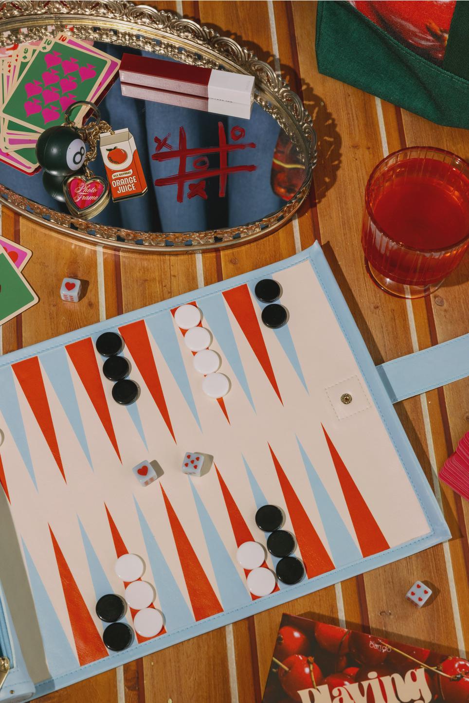 Modern Roll Up 3-in-1 Game (Checkers, Chess, Backgammon), Checkered Hearts Design, Valentine's Day Gift, Portable Travel Size