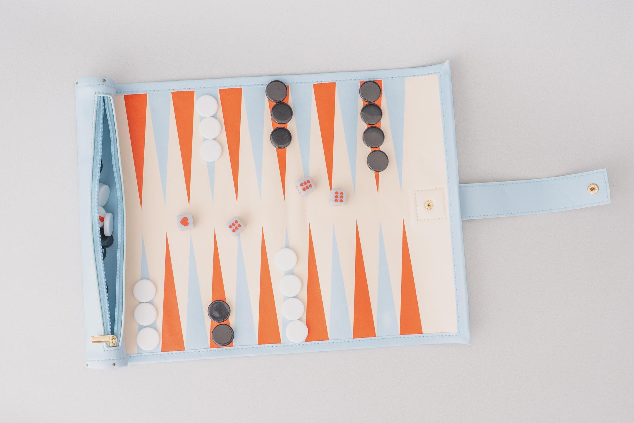 Modern Roll Up 3-in-1 Game (Checkers, Chess, Backgammon), Checkered Hearts Design, Valentine's Day Gift, Portable Travel Size