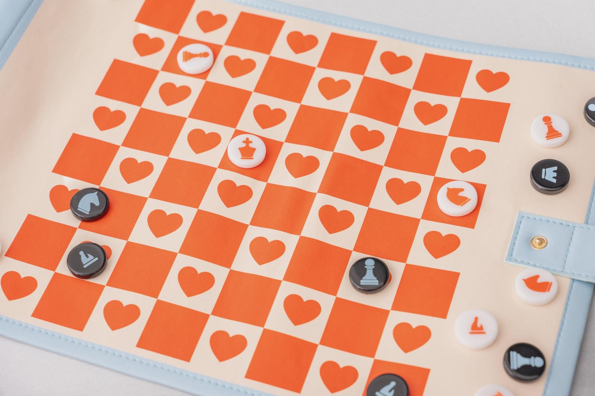 Modern Roll Up 3-in-1 Game (Checkers, Chess, Backgammon), Checkered Hearts Design, Valentine's Day Gift, Portable Travel Size